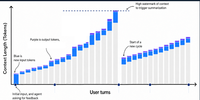Context growth across turns in an agentic application